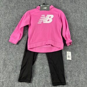 New Balance Hoodie Legging Set Girls 5-6 Pink Black Logo 2 Piece Athletic Outfit